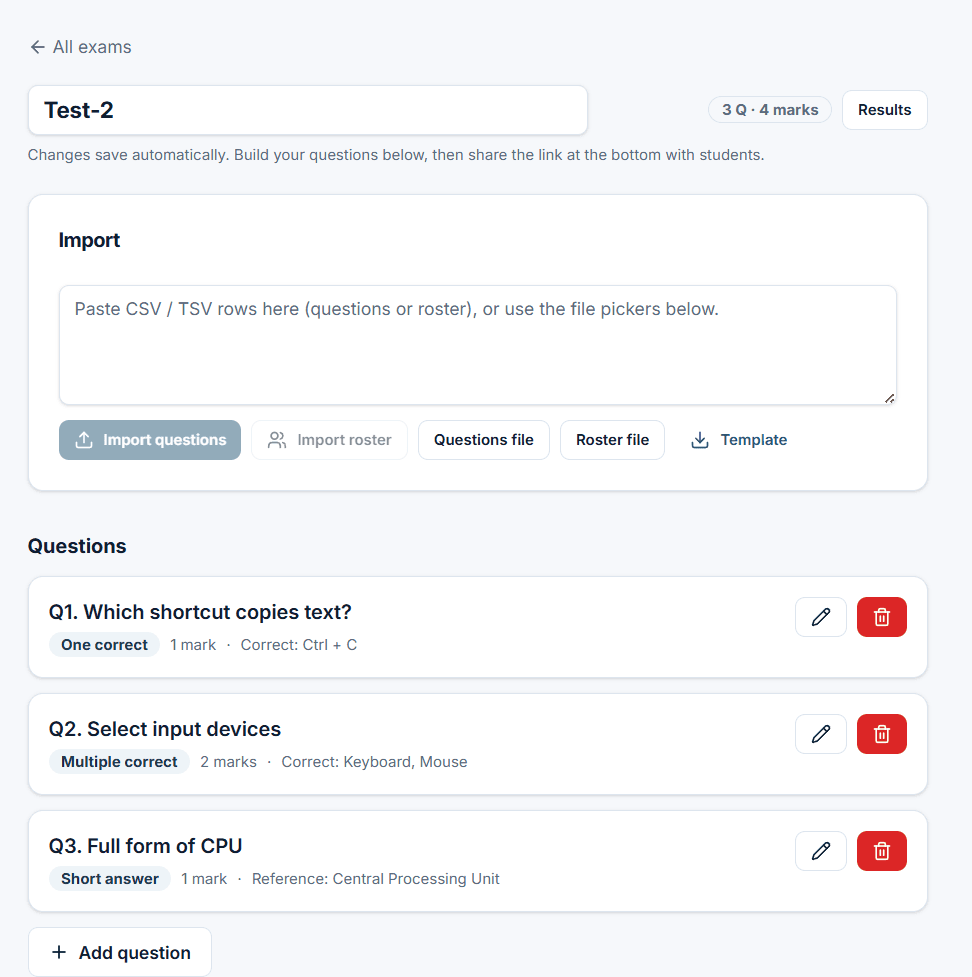 Teacher dashboard